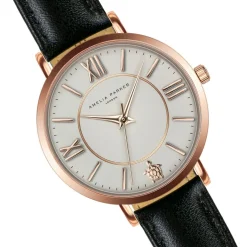 Femme Amelia Parker Montre Femme Petite Classique en Cuir noire