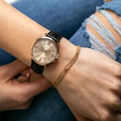 Femme Amelia Parker Montre Femme Petite Rose en Cuir noire