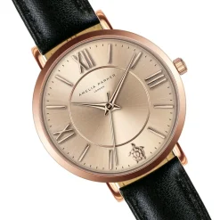 Femme Amelia Parker Montre Femme Petite Rose en Cuir noire