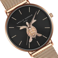 Outlet Amelia Parker Montre Femme Sea Turtle en Acier rose doré