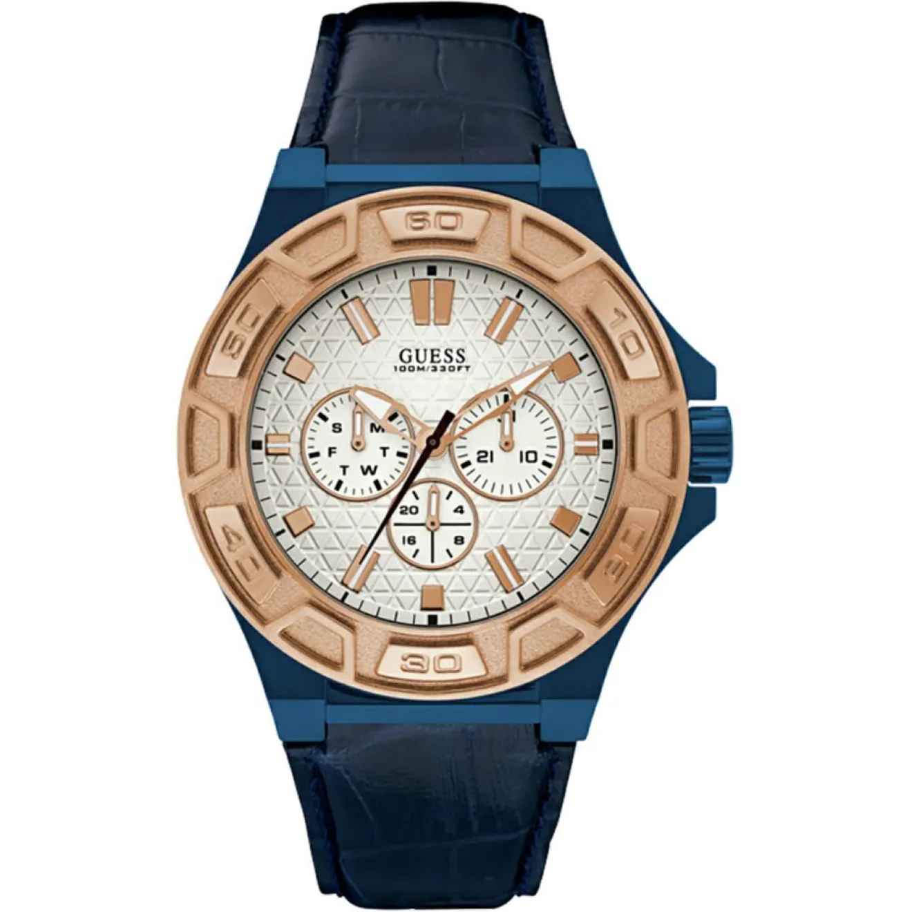 Hot Guess Montre Homme Force en Cuir bleue