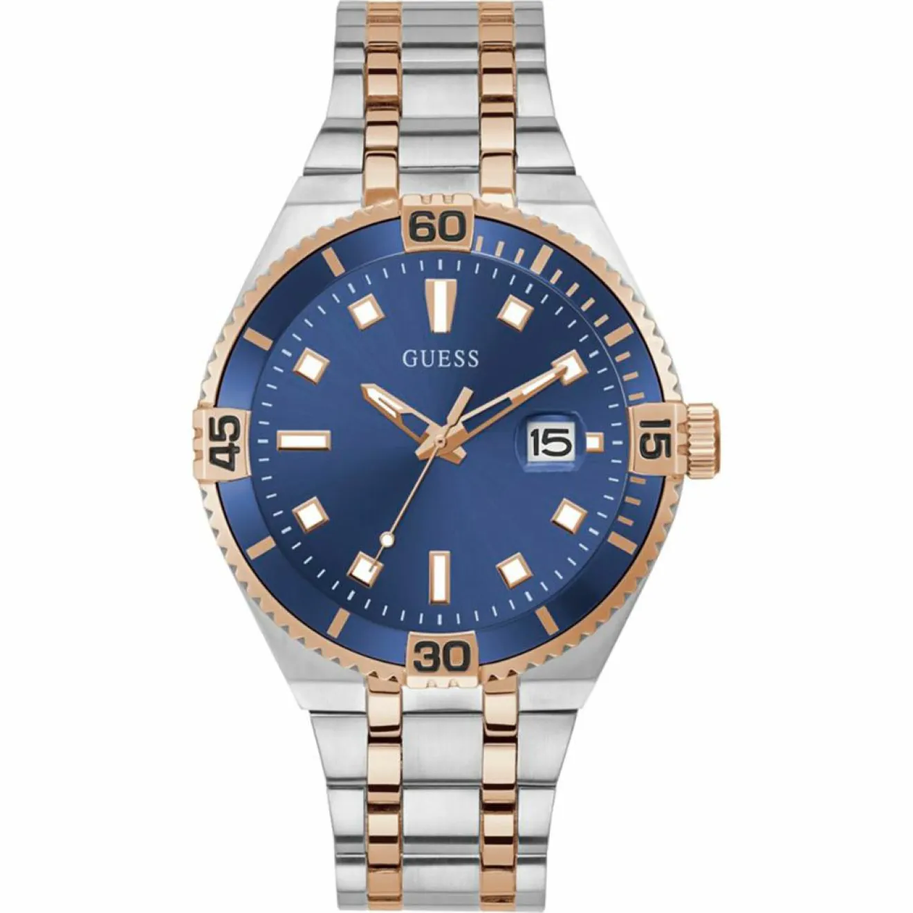 Homme Guess Montre Homme Premier en Acier rose/argenté
