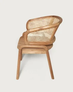 Uniqka Moon - Chaise en teck massif et cannage rotin