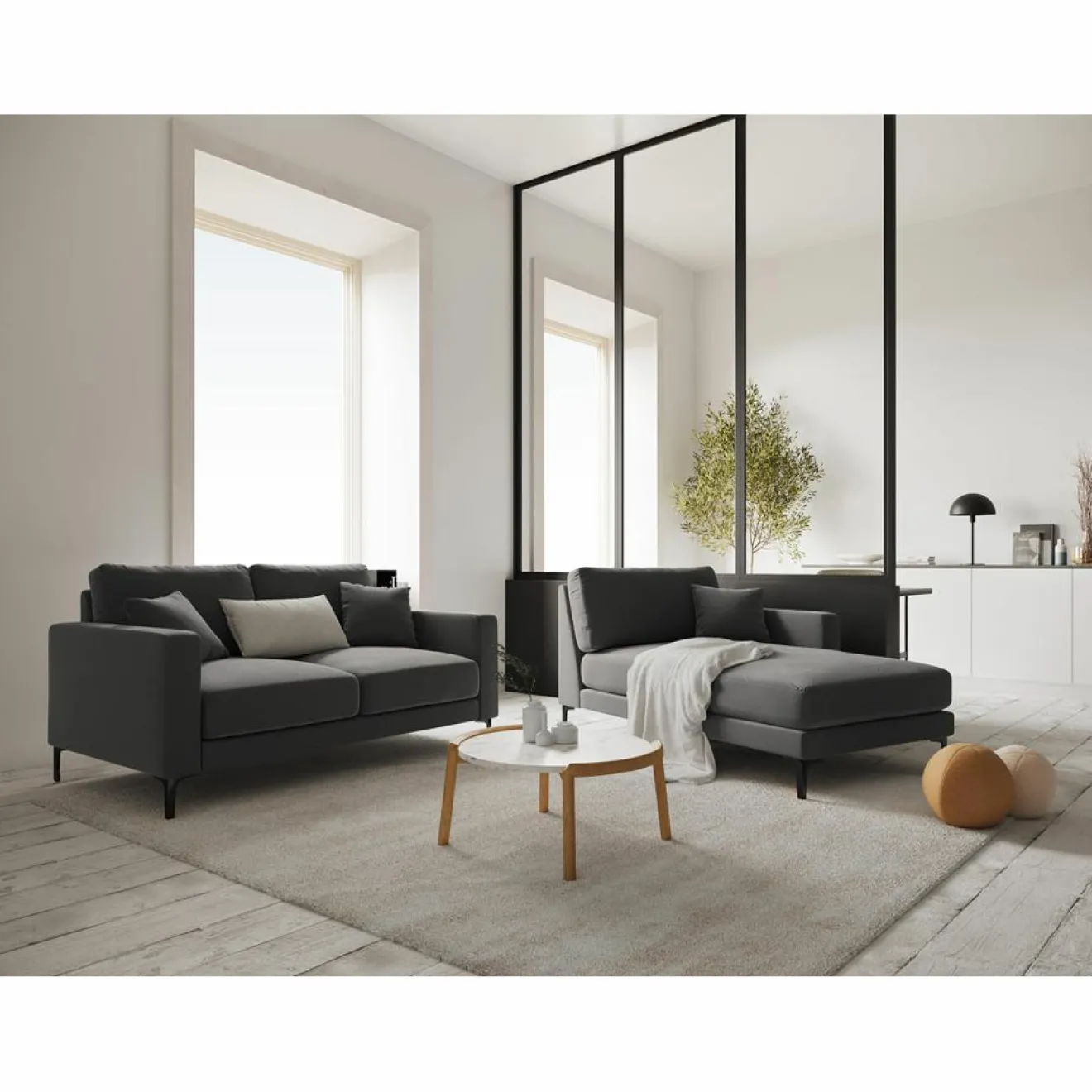 New Mazzini Sofas Méridienne Velours Droite Venus grise - 160x104x90 cm