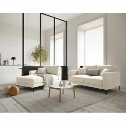 Mazzini Sofas Méridienne Velours Gauche Venus beige clair - 160x104x90 cm