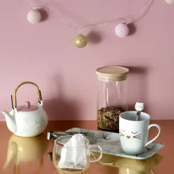 Best The Concept Factory Mug avec cuillère chat en Porcelaine blanc/doré - 11.5x8.2x10 cm