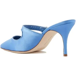 Femme Manolo Blahnik Mules en Satin Camparimu bleues - Talon 7 cm