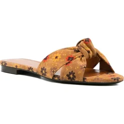 Online Saint Laurent Mules en Velours de Cuir Bianca marron