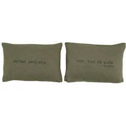 Bed and Philosophy Paire de coussins sérigraphiés en lin verts 25x40cm