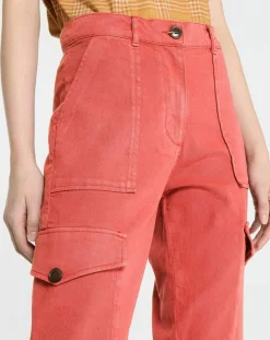Femme Galeries Lafayette Pantalon cargo en Twill de Coton recyclé Robin rouge foncé