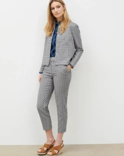 Femme Caroll Pantalon de tailleur en Laine mélangée Danny à chevrons bleu marine