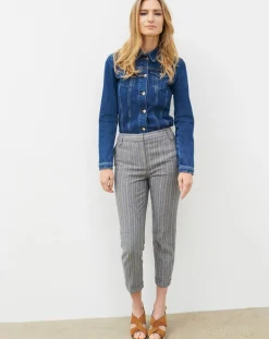 Femme Caroll Pantalon de tailleur en Laine mélangée Danny à chevrons bleu marine