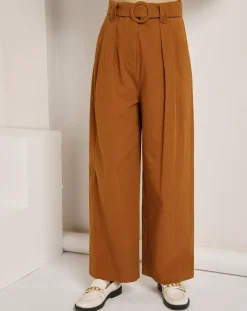 Hot See u Soon Pantalon en Coton & Lin Jeanne brique