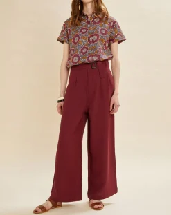 Femme Chloé Stora Pantalon en Lin mélangé Raby bordeaux