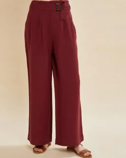 Femme Chloé Stora Pantalon en Lin mélangé Raby bordeaux