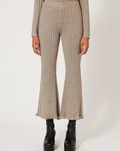 Femme Manoush Pantalon en maille Côte Lurex argenté