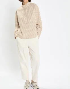 Femme Marc O'Polo Pantalon en Twill de Coton mélangé Barrel écru