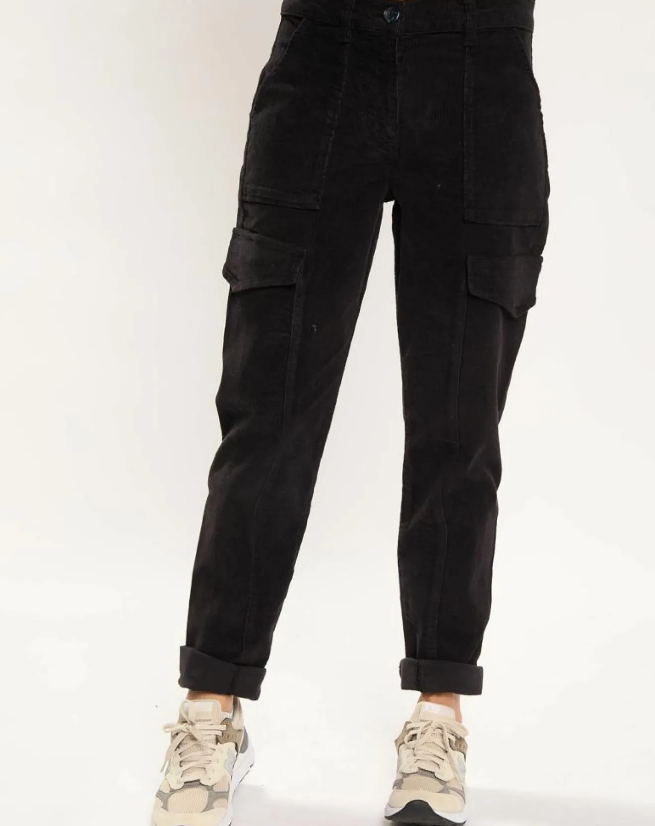 Clearance Lauren Vidal Pantalon en Velours Cargo noir
