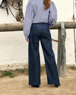 Clearance Lauren Vidal Pantalon en Velours côtelé Chiara nuit