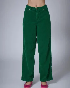 Outlet Manoush Pantalon en Velours côtelé Baggy vert indien