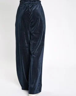Hot Esprit Pantalon en Velours fluide rib bleu marine