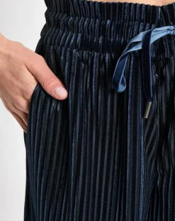 Hot Esprit Pantalon en Velours fluide rib bleu marine