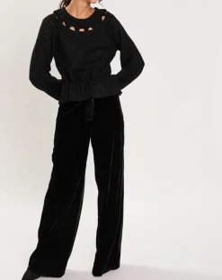 Femme Manoush Pantalon en Velours satiné Princesse noir