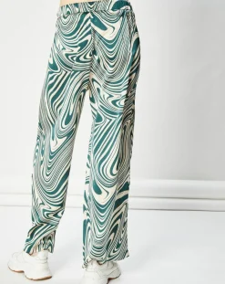 Femme La Petite Etoile Pantalon fluide satiné Iwa psyché vert/beige