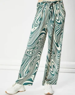 Femme La Petite Etoile Pantalon fluide satiné Iwa psyché vert/beige