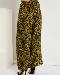Femme See u Soon Pantalon Jade satiné imprimé jaune