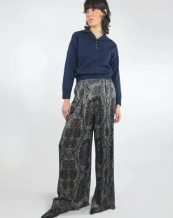 Discount See u Soon Pantalon Julia satiné imprimé bordeaux/bleu