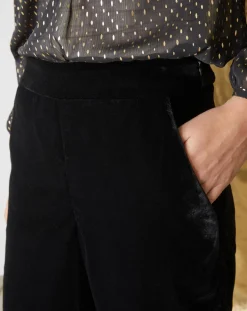 Hot Cyrillus Pantalon large en Panne de Velours noir foncé