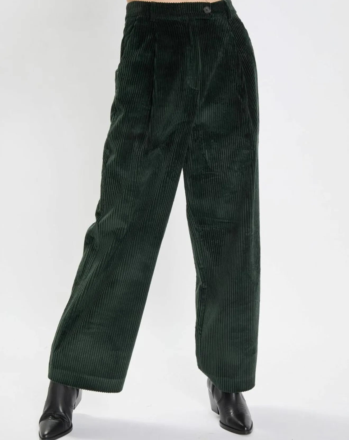 Best Marc O'Polo Pantalon large en Velours côtelé à revers vert foncé