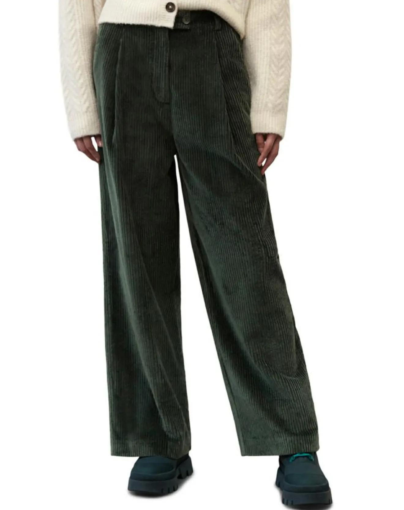 Best Marc O'Polo Pantalon large en Velours côtelé à revers vert foncé