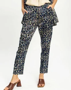 New Lauren Vidal Pantalon Lou imprimé bleu/crème