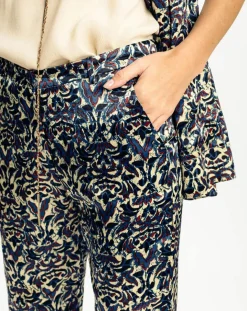 New Lauren Vidal Pantalon Lou imprimé bleu/crème