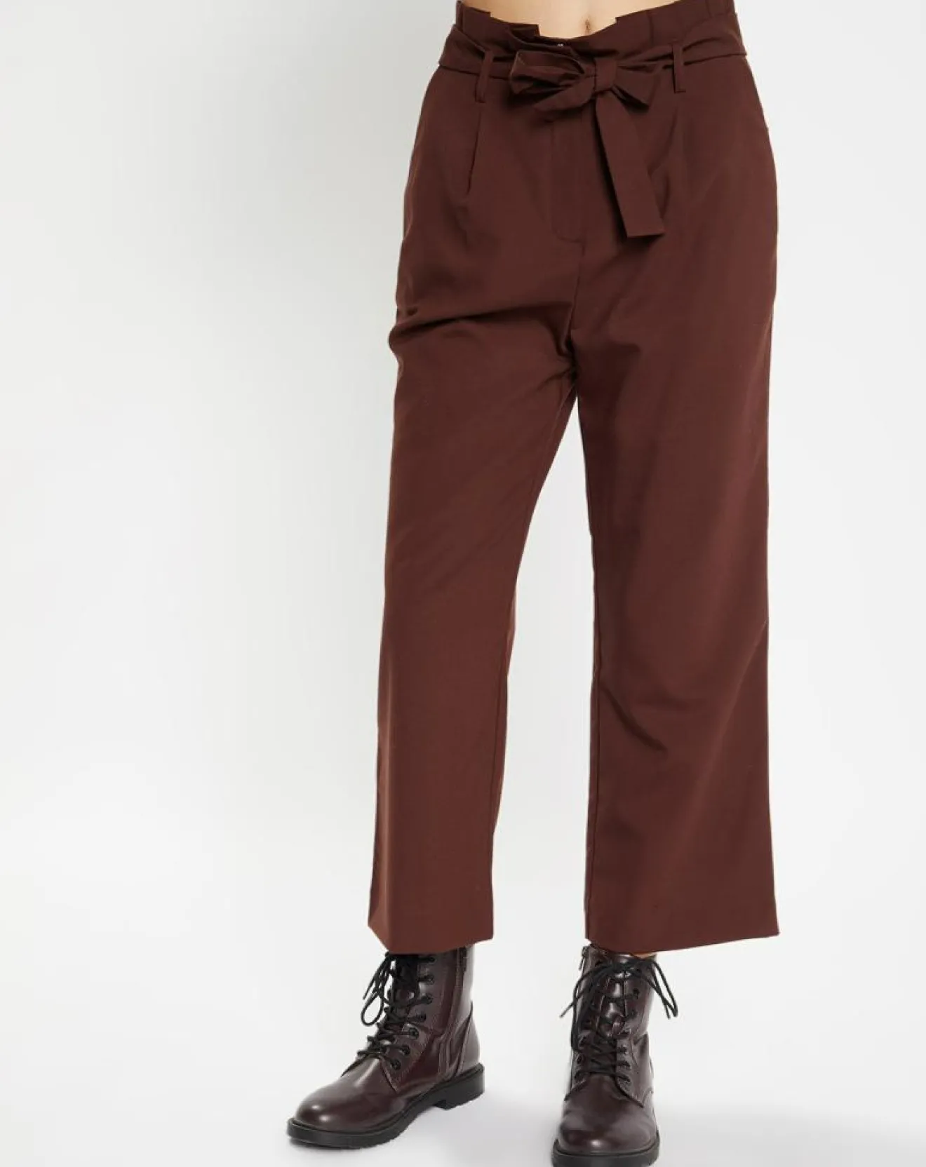 Galeries Lafayette Pantalon paperbag en Laine mélangée marron