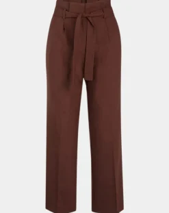 Galeries Lafayette Pantalon paperbag en Laine mélangée marron