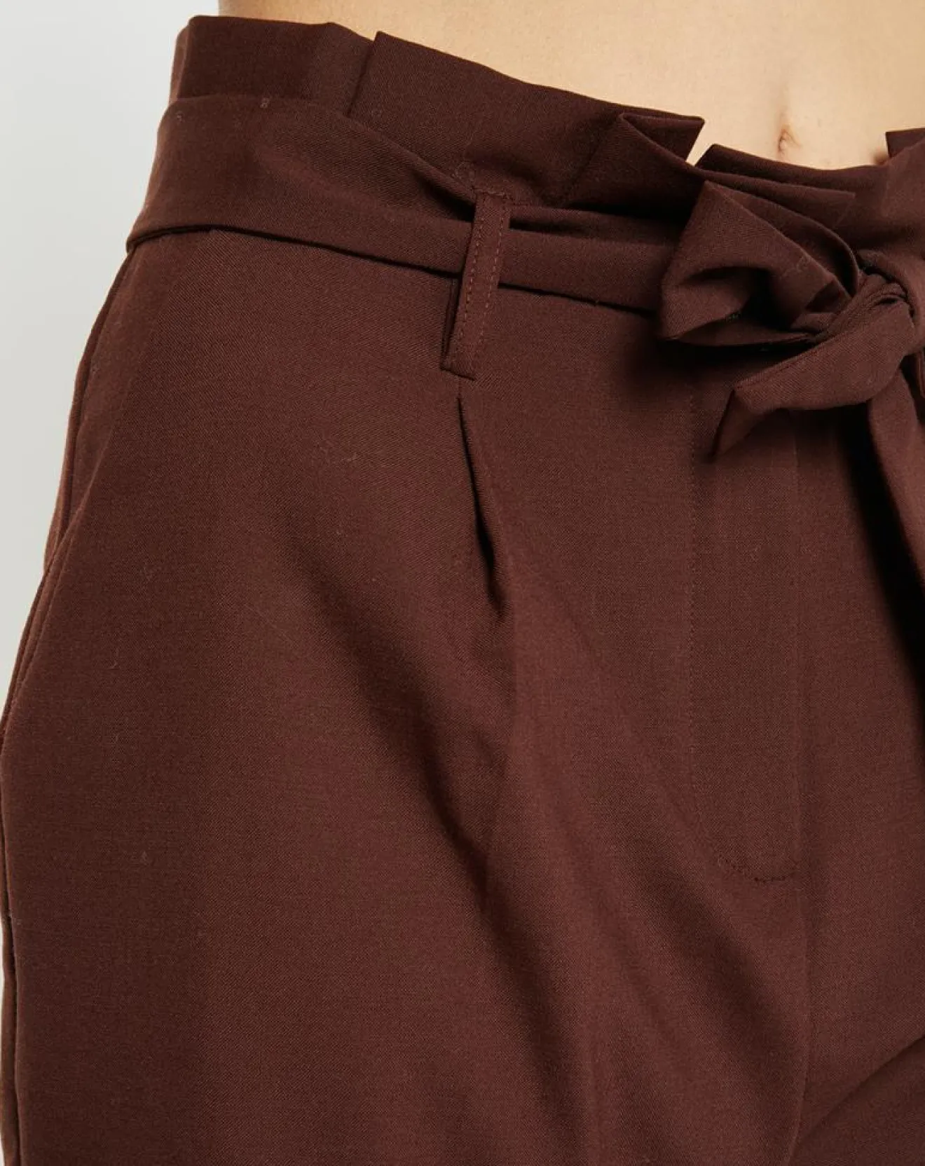 Galeries Lafayette Pantalon paperbag en Laine mélangée marron