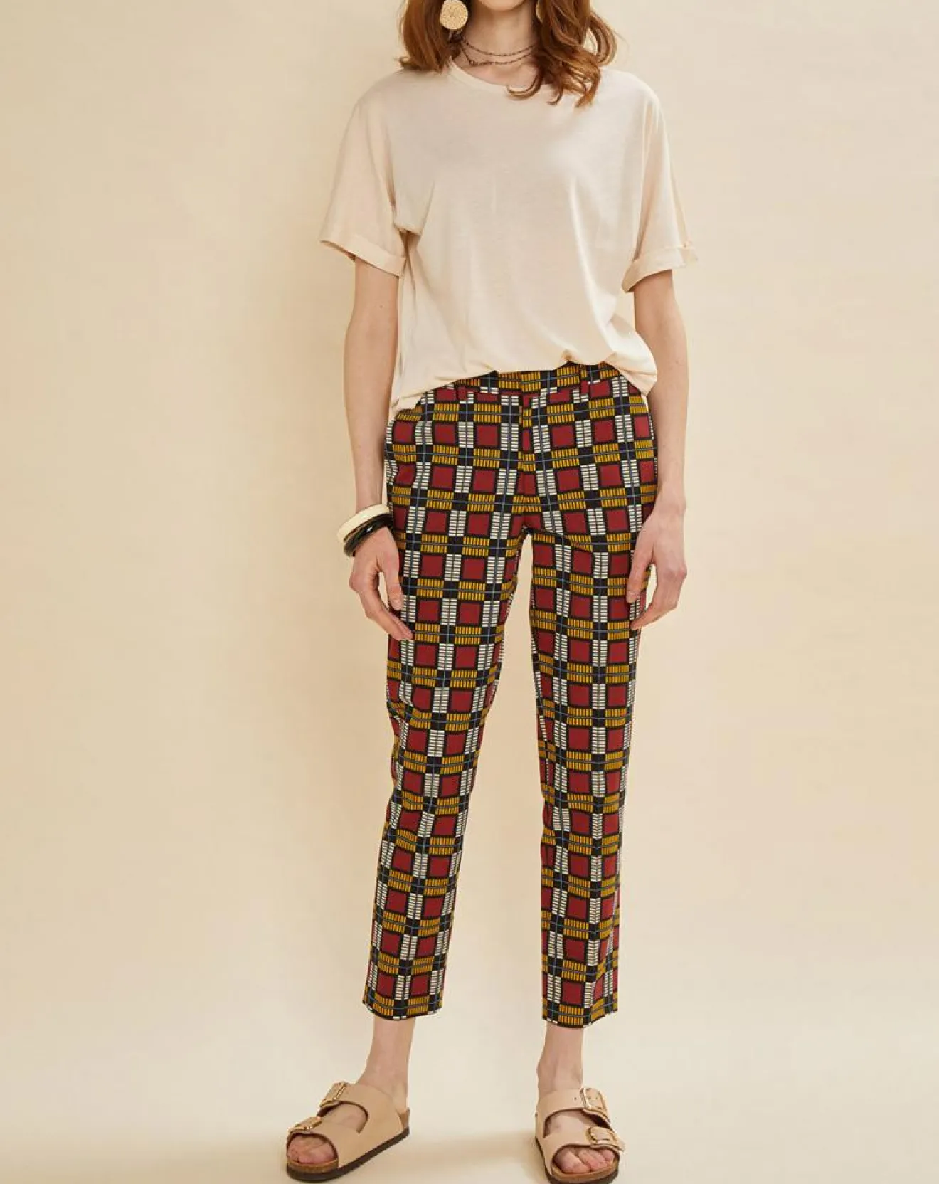 Clearance Chloé Stora Pantalon Priscille imprimé bordeaux/jaune/noir