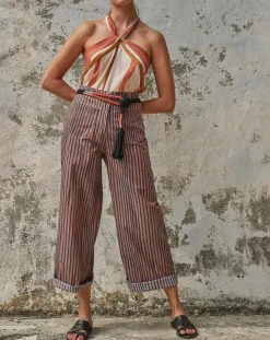 Sale Mare di Latte Pantalon Santa Fe rayé rose/bleu