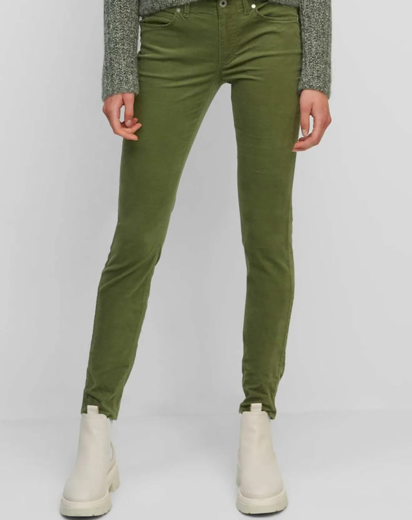 New Marc O'Polo Pantalon Slim en Velours de coton bio Mavas vert clair