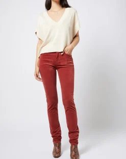 Best Esprit Pantalon Slim en velours côtelé à taille mi-haute rouge moyen