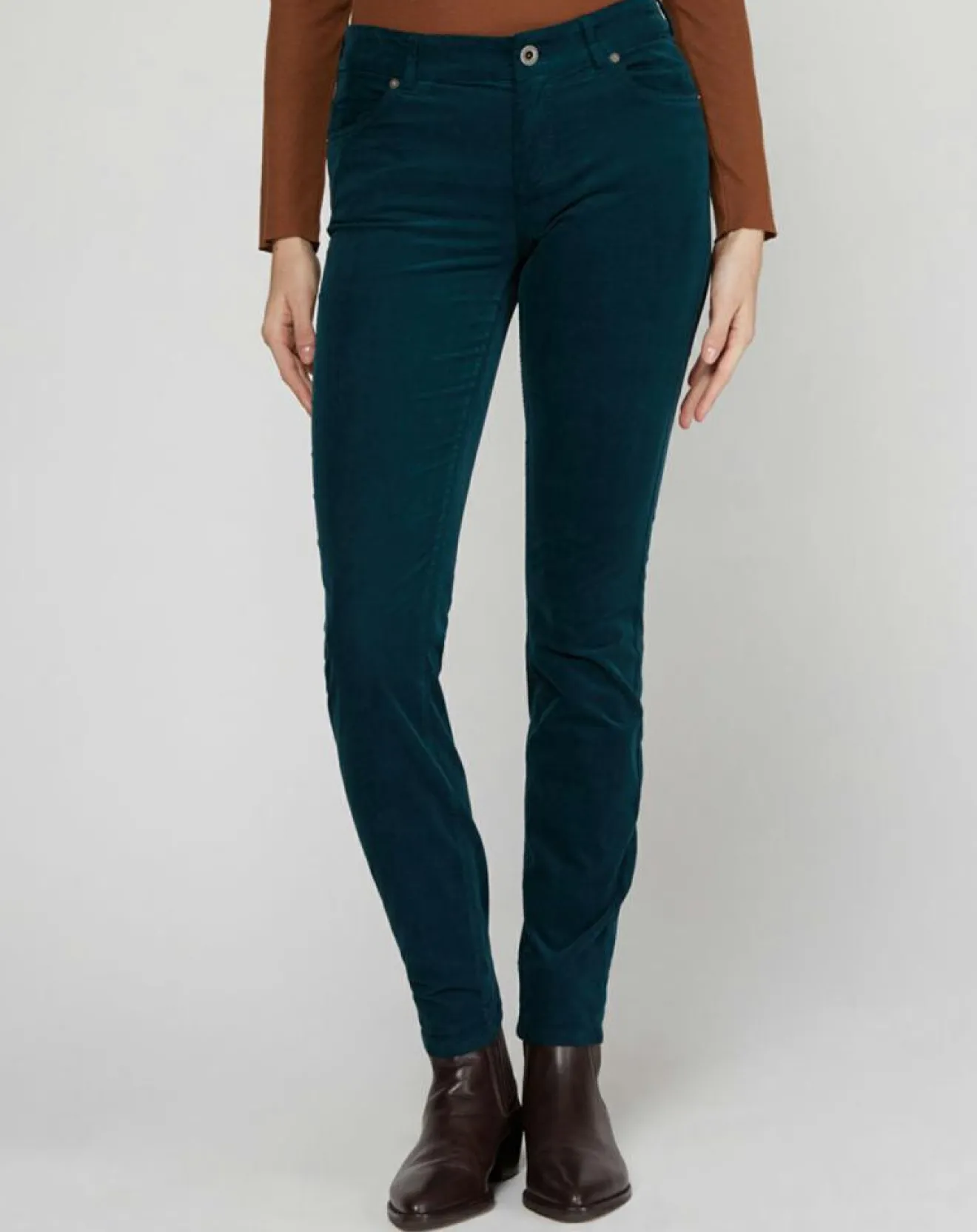 Femme Marc O'Polo Pantalon slim en Velours fin Alby vert foncé
