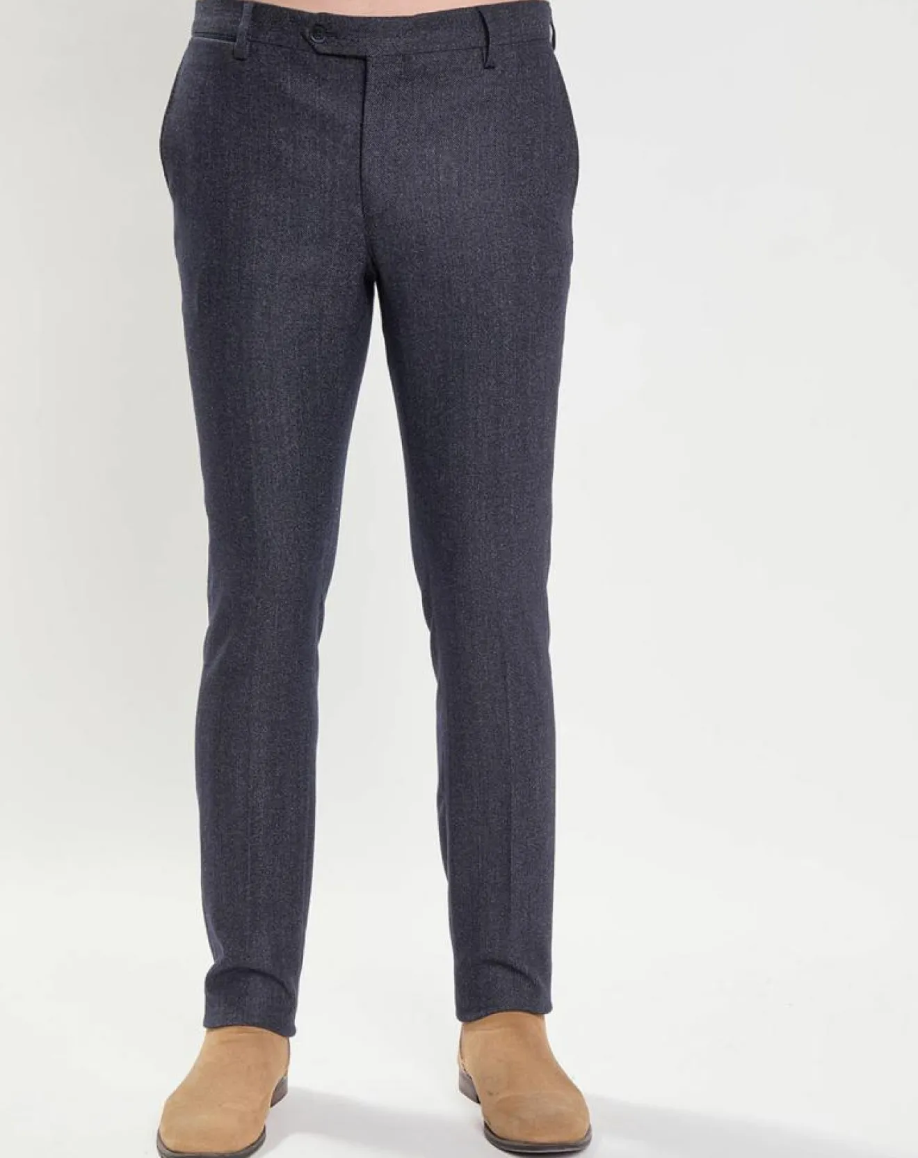 Sale Hackett London Pantalon Slim Fit en Laine mélangée & Flanelle Mouline bleu