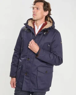 Hackett London Parka à capuche Canvas bleu marine