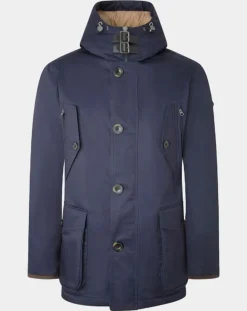 Hackett London Parka à capuche Canvas bleu marine