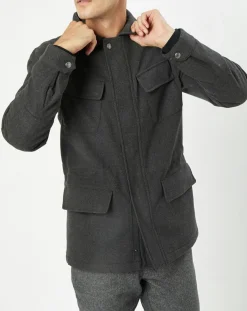 Hot Hackett London Parka de ville en Laine mélangée Velo grise