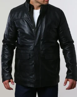 Homme Chyston Parka en Cuir Aron noire