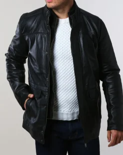 Homme Chyston Parka en Cuir Aron noire
